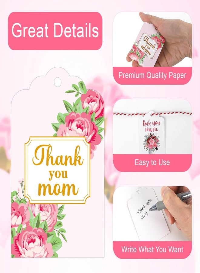 ٨٠ قطعة من بطاقات عيد الأم، بطاقات عيد أم سعيد مع خيط، بطاقات هدايا مزينة بالزهور مكتوب عليها "شكراً أمي، أفضل أم على الإطلاق" لأعمال يدوية، تغليف هدايا عيد الأم، تزيين الحفلات (مجموعة متنوعة) - Image 3